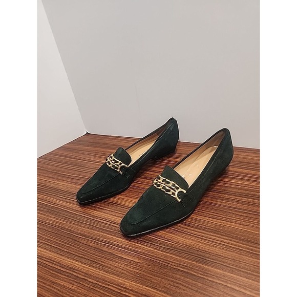 Sacha Too Women's Green Soft Suede Shoes W‎ Gold Chains size 8 AA - Picture 3 of 9
